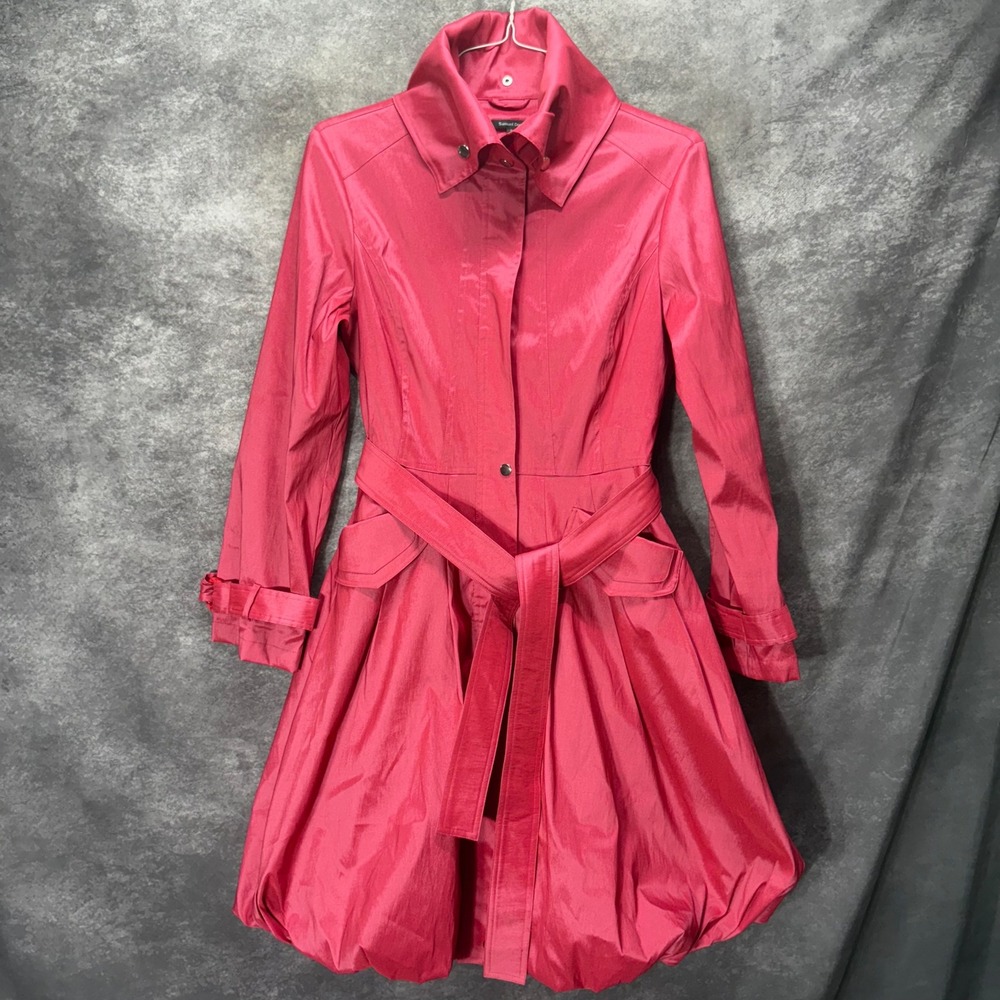 Samuel Dong Reddish Pink Bubble Hem Coat Dress Size S Belted Avant Garde Tafeta